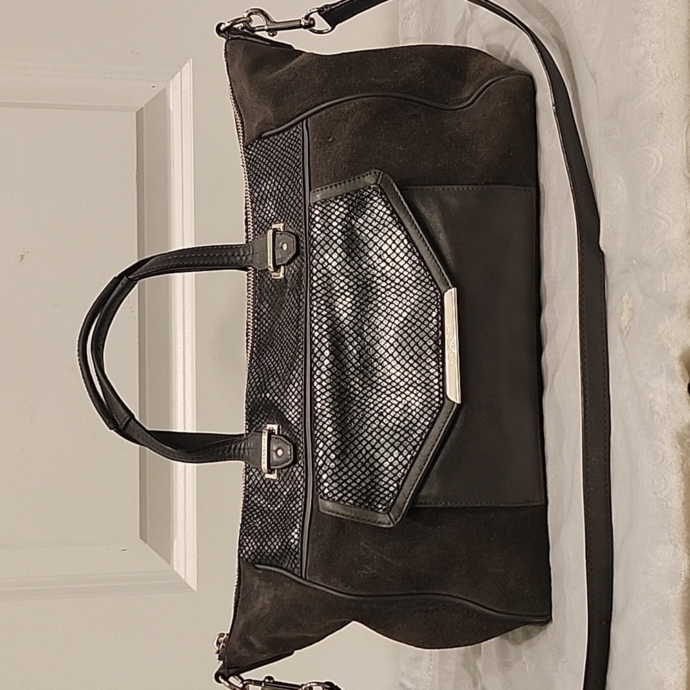 Coach large suede dark gray purse